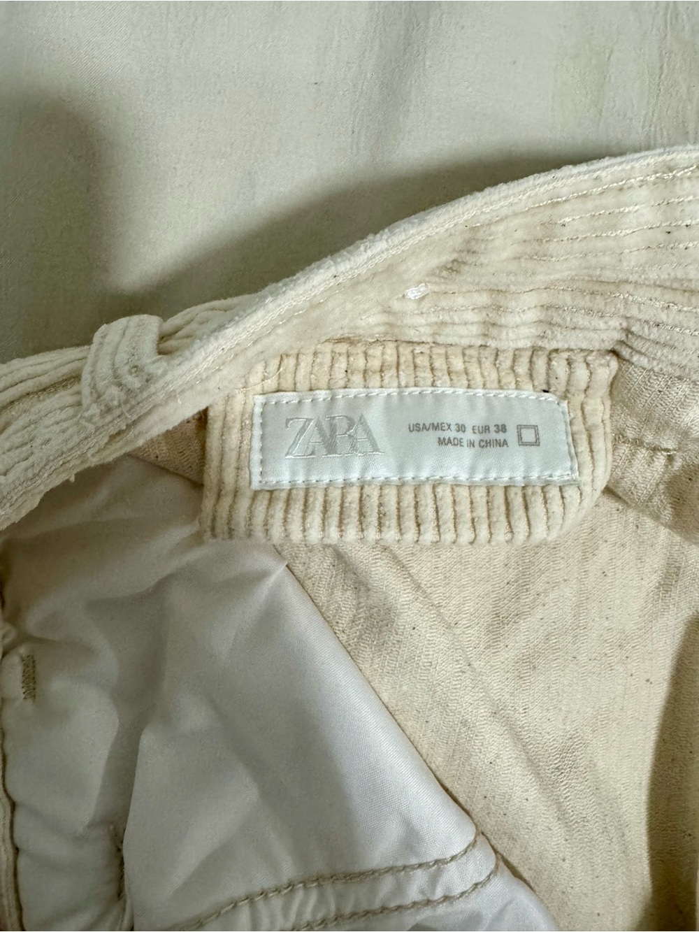 Zara Men's Cream/Ecru Corduroy Carpenter Pants (USA 30) - Picture 5 of 5